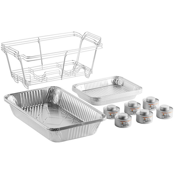 Choice 15 Piece Full Size Disposable Chafer Dish Kit with (3) Wire Stands,  (3) Deep Pans, (