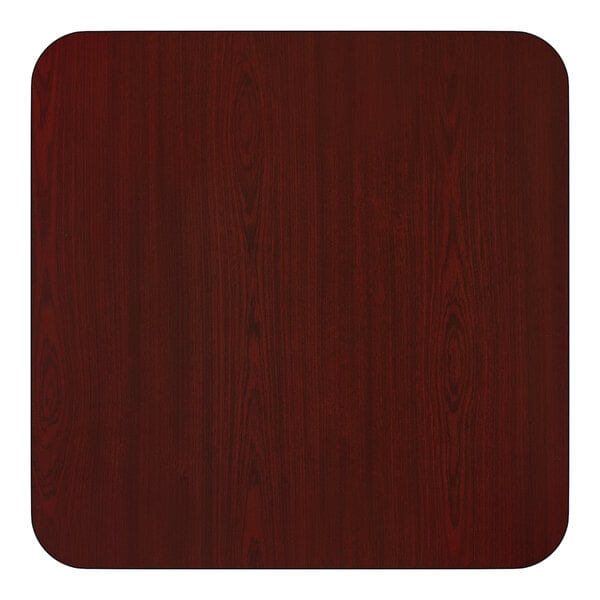 A 30-inch by 30-inch laminated square table top with a reversible cherry and black finish.
