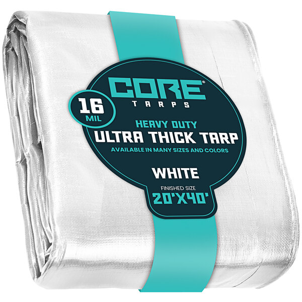 A white Core Extra Heavy-Duty Poly Tarp with reinforced edges.