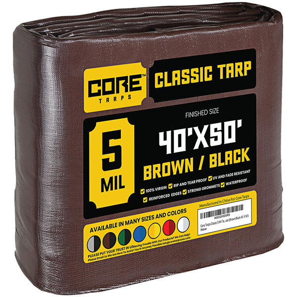 A brown Core Classic tarp with reinforced edges.