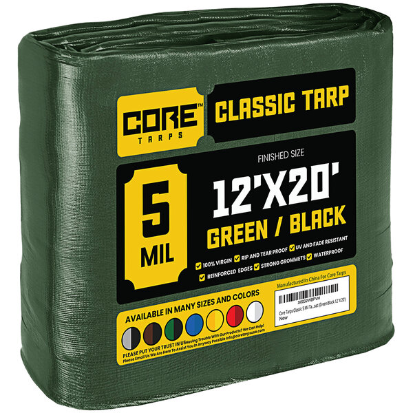 A green Core Classic weatherproof tarp with reinforced edges.