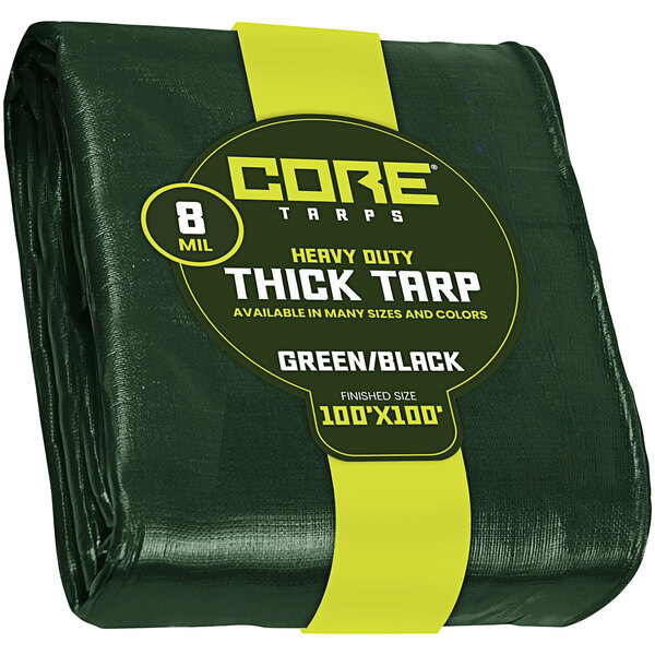 A green and black Core Poly Tarp with reinforced edges.