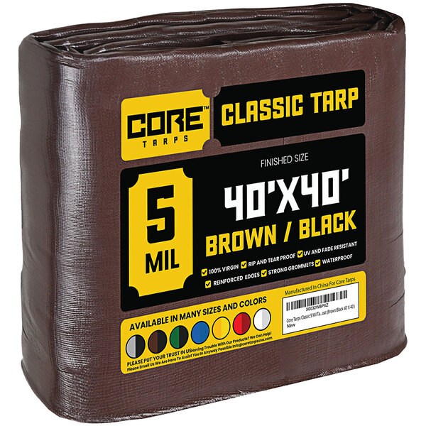 A brown Core Classic weatherproof tarp with reinforced edges.