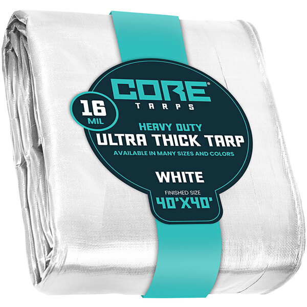 A white Core Extra Heavy-Duty Poly Tarp with reinforced edges.