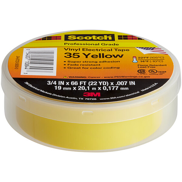 A container of Scotch yellow vinyl electrical tape.