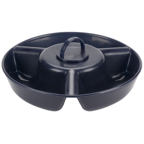 A blue plastic container with a handle.