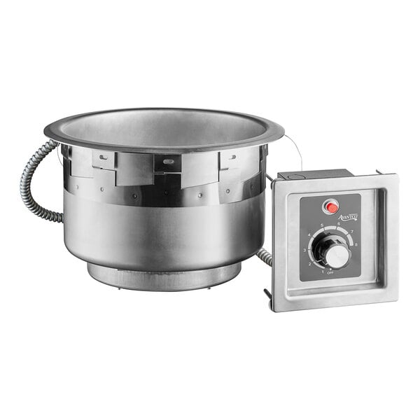 An Avantco stainless steel drop-in soup well with a control panel on top.