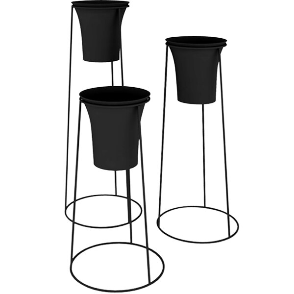 A Marco Company black metal stand set with floral cones on a white background.