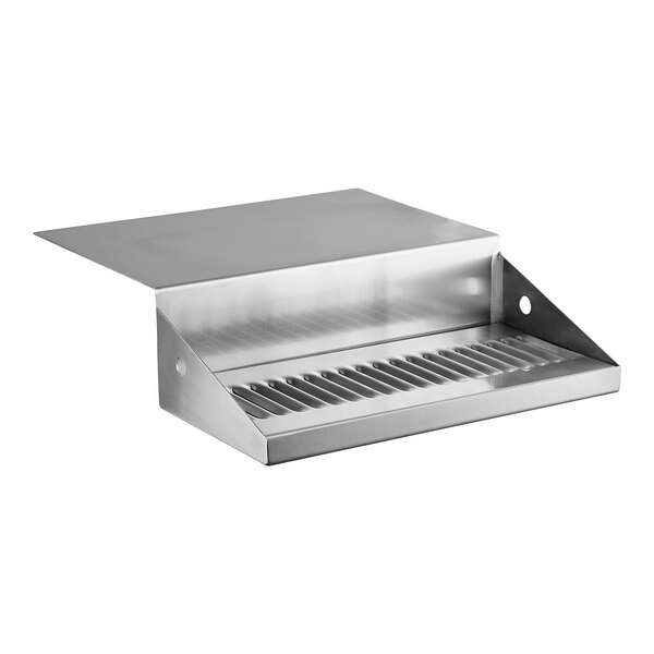 A stainless steel Regency underbar mount jockey box beer drip tray with a drain.