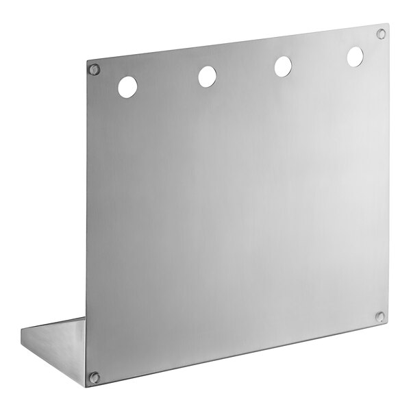 A Regency stainless steel wall mount with 4 faucet holes.