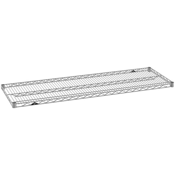 A close-up of a Metroseal wire shelf on a Metro metal rack.