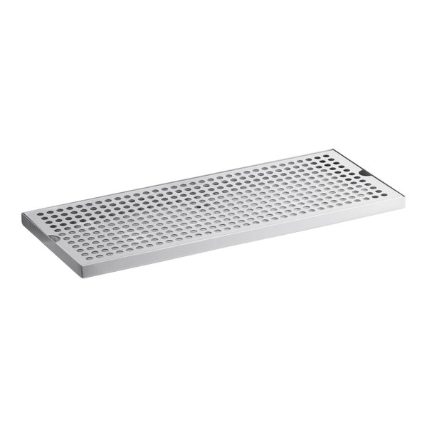 A rectangular stainless steel surface mount beer drip tray with a perforated top.