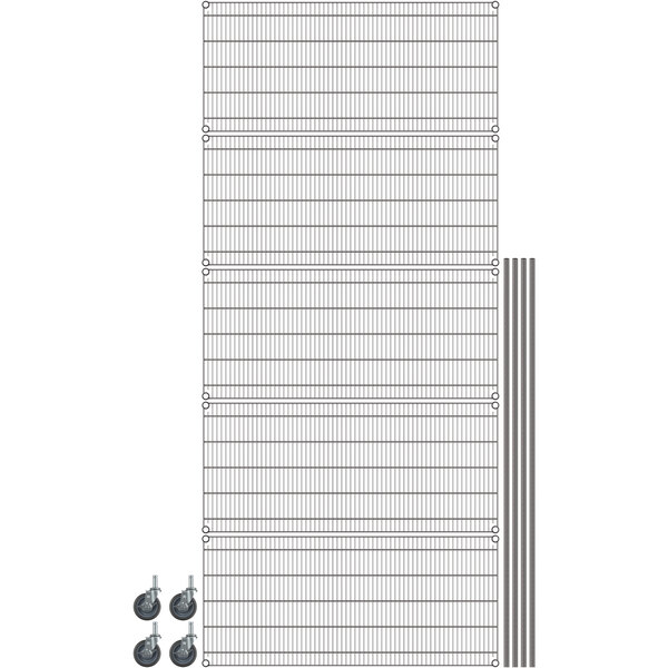 A Metro gray wire shelving unit with wheels.