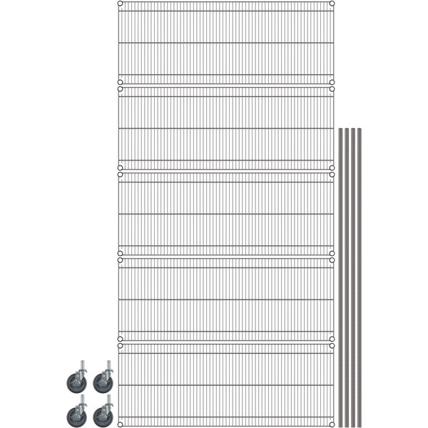 A Metro Super Erecta wire shelving unit with wheels.