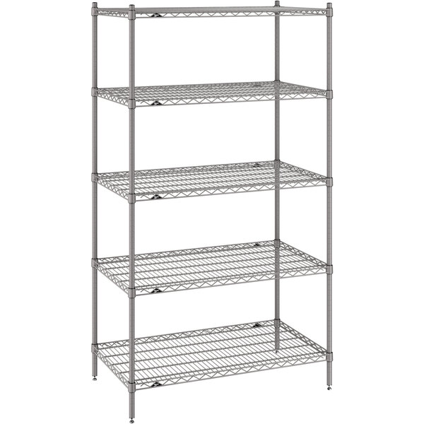 A Metro Super Erecta wire shelving unit with four shelves.