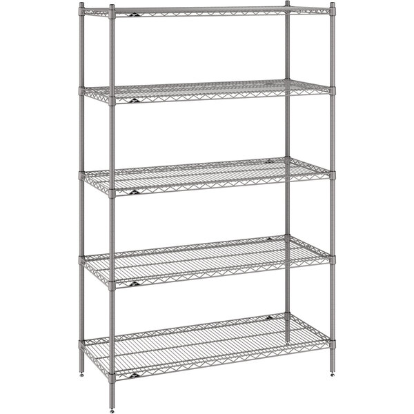 A Metro Super Erecta wire shelving unit with four shelves.