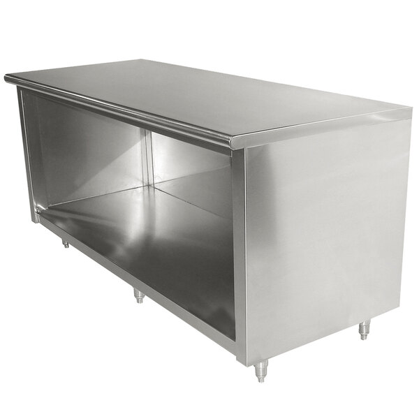 A stainless steel cabinet base work table by Advance Tabco.