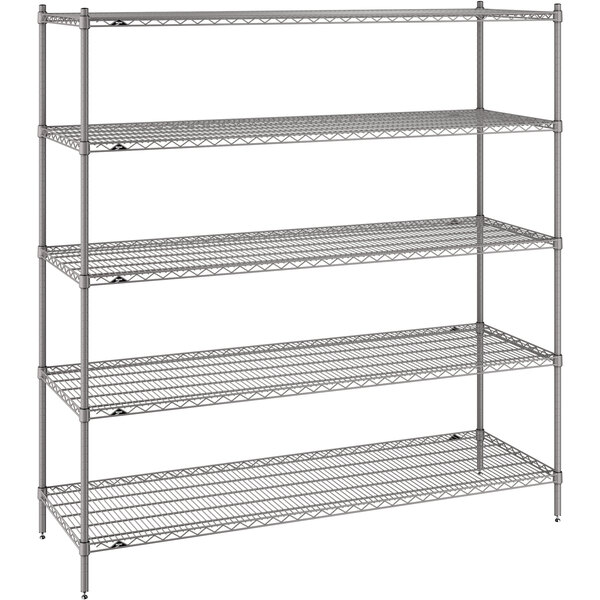 A Metro Super Erecta wire shelving unit with four shelves.