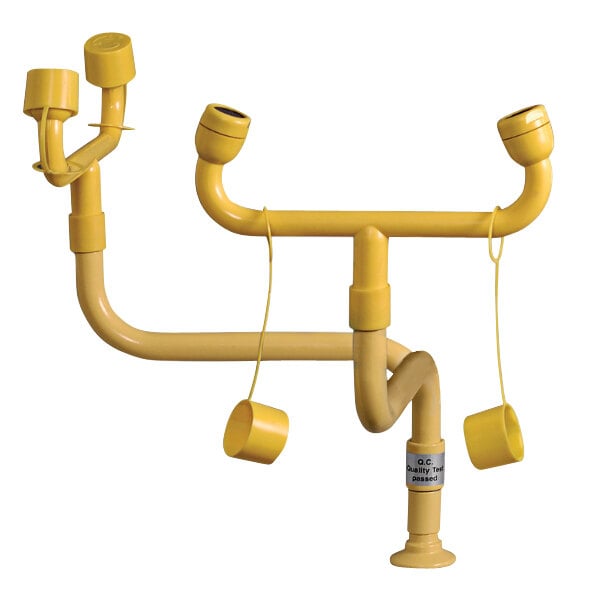 A yellow pipe with two yellow horizontal swing handles.
