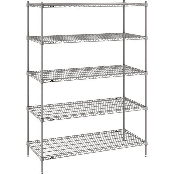 A Metro Super Erecta wire shelving unit with four shelves.