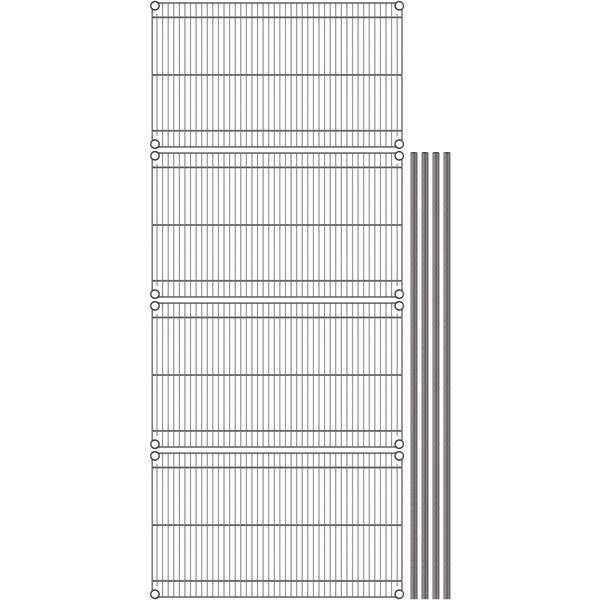 A gray Metro wire shelving unit with metal rods.