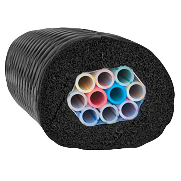 A black Micro Matic Barriermaster trunk with multiple colored tubes inside.