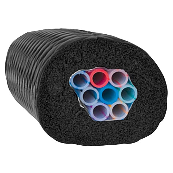 A black roll of plastic tubes with many colorful tubes inside.