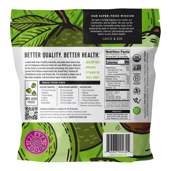 Pitaya Foods IQF Organic Avocado Pieces 12 oz. - 8/Case