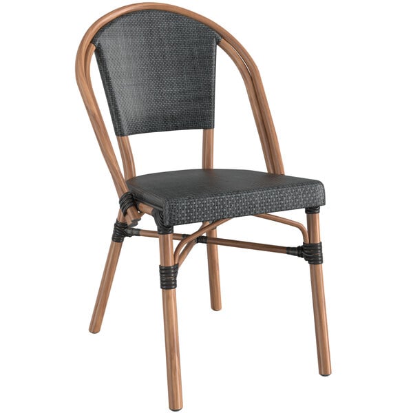 A black Lancaster Table & Seating Paladina chair with a black seat.