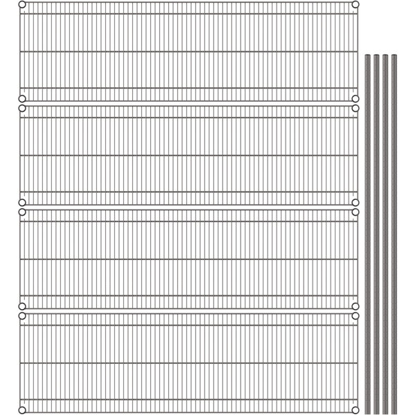A gray Metro wire shelving unit with wire mesh shelves.