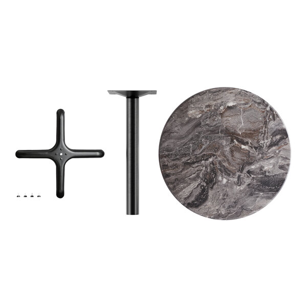 A Lancaster Table & Seating Paladina table with a marble top and metal base.