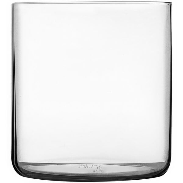 A clear glass with a white background.