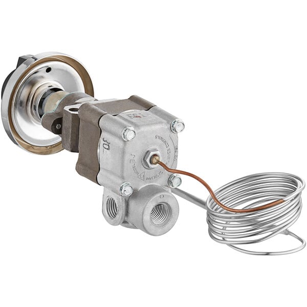 A Robertshaw 4350 series commercial gas thermostat with a wire attached.