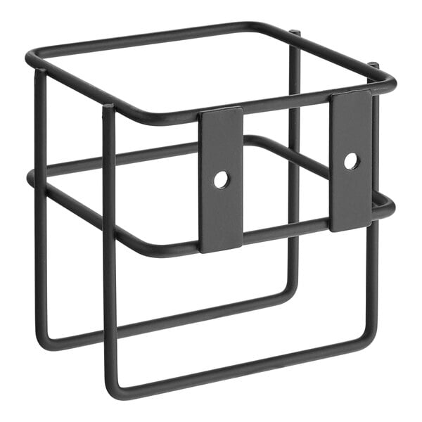 A black metal Lavex wall-mount holder with two holes.