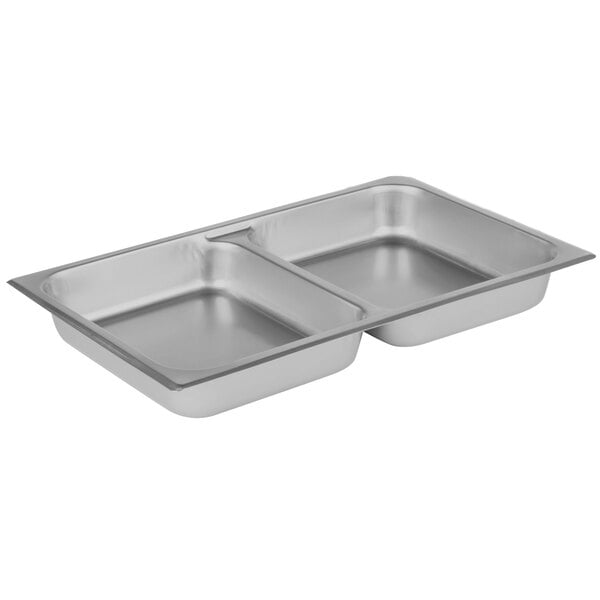 A silver Choice Classic chafer food pan with two compartments.