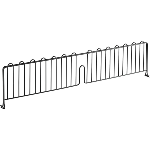 A black metal wire shelf divider.