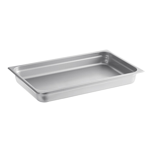 A stainless steel full size chafer food pan with an 8 quart capacity.