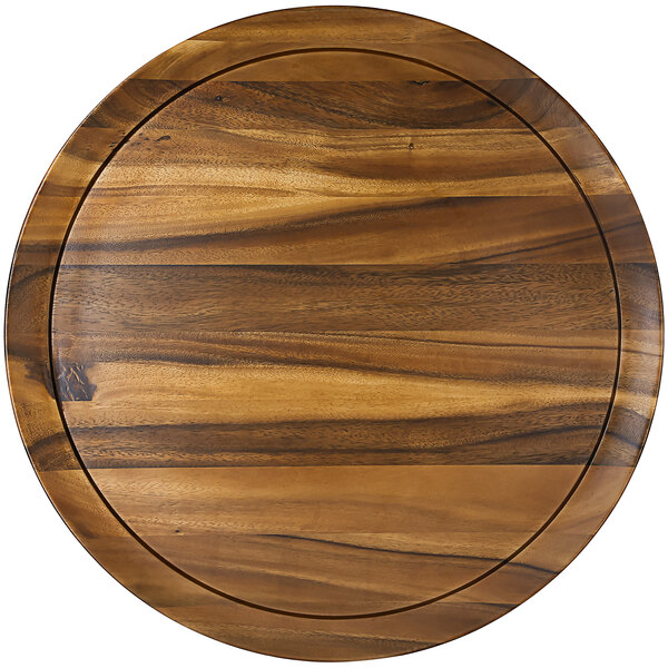 A RAK Porcelain Ivoris B.Concept wooden round tray with a circular edge.