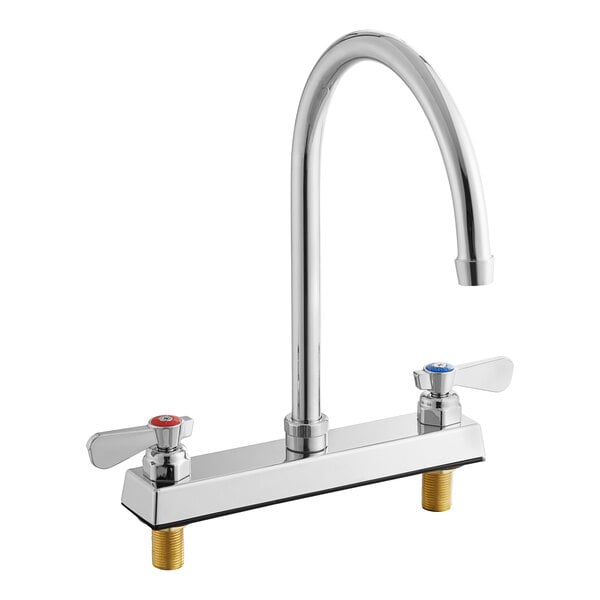 A chrome Regency deck-mounted faucet with two knobs.