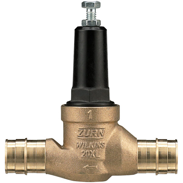 A Zurn brass water pressure reducing valve with expansion Pex connections.