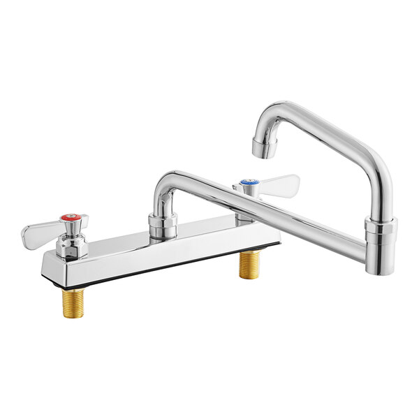 A chrome Regency deck-mounted faucet with two silver handles.