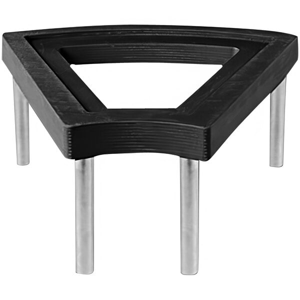 A RAK Porcelain wood display stand with black metal legs.