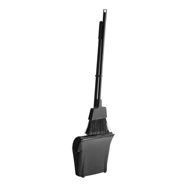 A black plastic Lavex dustpan with a black handle and a brush attachment.