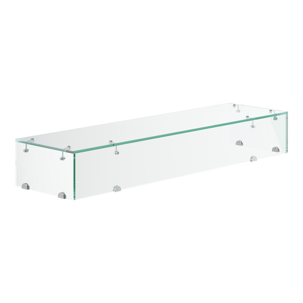 An Avantco sneeze guard glass shelf with metal legs.