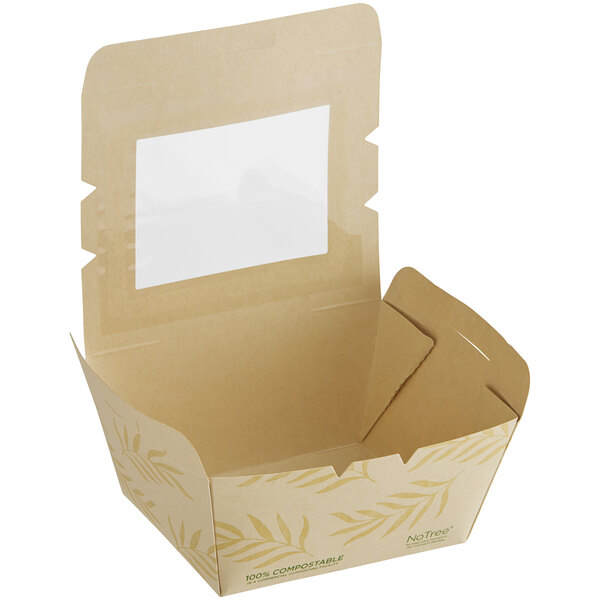 A World Centric eco-friendly cardboard container box with a PLA window.