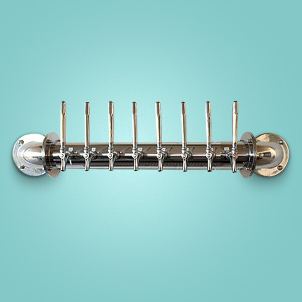 A metal rack with six Micro Matic customizable tap handles.