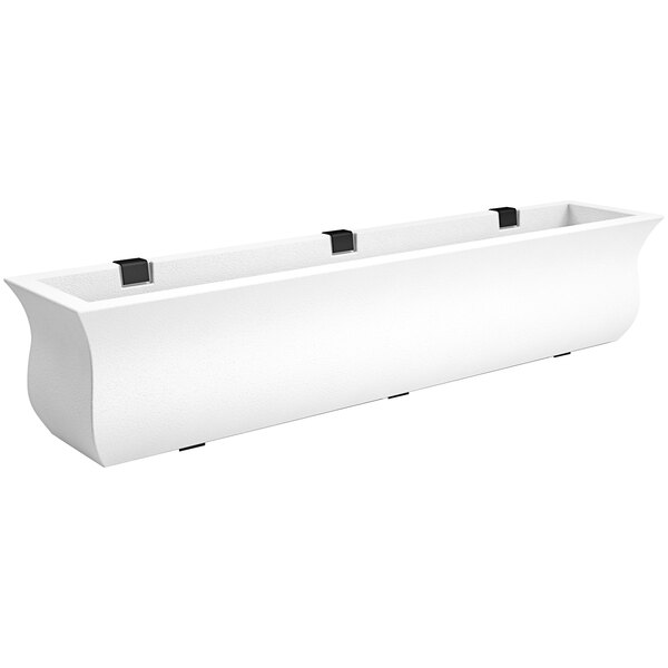 A white rectangular Mayne Valencia window box with black handles.
