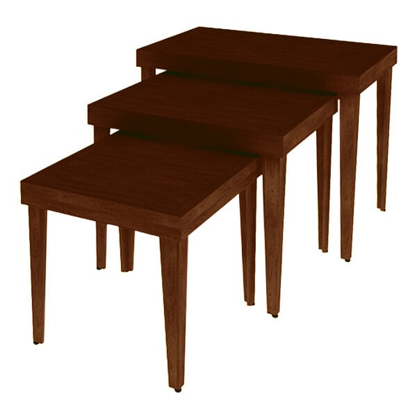 A stack of Marco Company wooden nesting tables with legs.