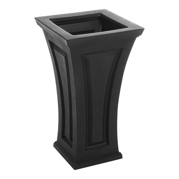 A Mayne Cambridge black rectangular planter with a square top.