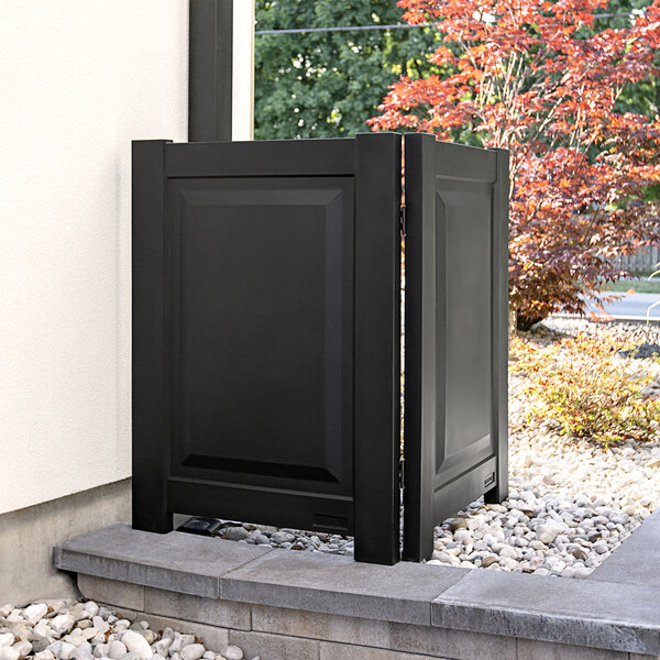 A black Mayne Nantucket privacy panel with windows.